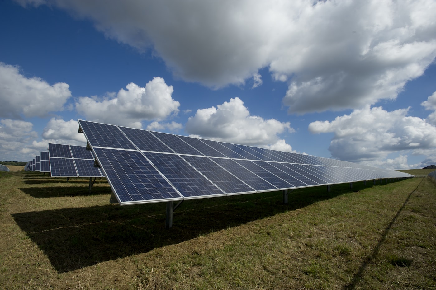 Renewable energy: photovoltaic system under a blue sky